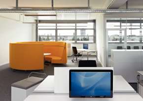 High-back elements with acoustically effective upholstery.