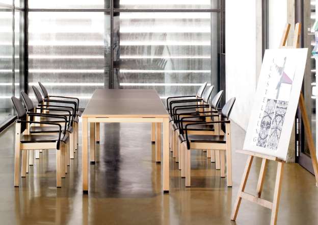 Tables and chairs in solid wood.